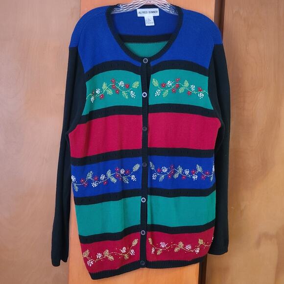 Womens Vintage Alfred Dunner Holiday Winter Embellished Cardigan XL - Picture 1 of 9